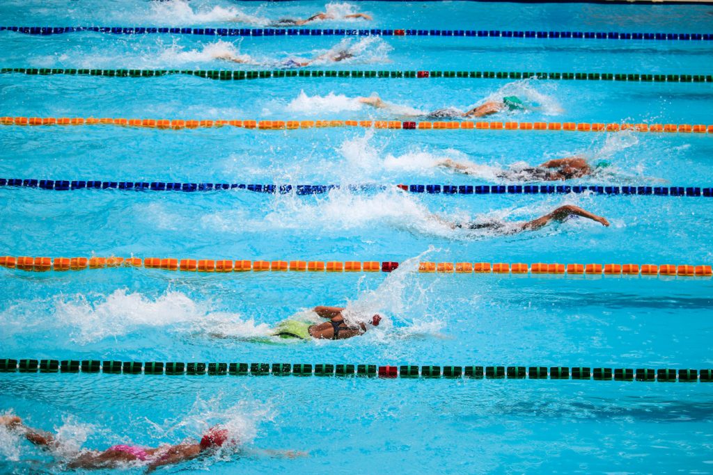 Competitors swimming